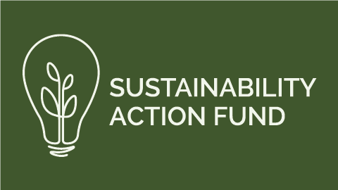 A light bulb with a plant growing inside it accompanied by text that reads, "Sustainability Action Fund"